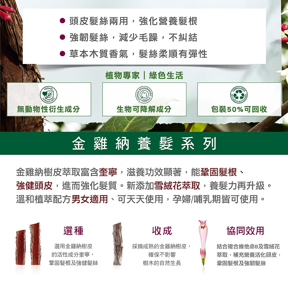 強健頭皮,進而強化髮質。新添加雪絨花萃取,養髮力再升級。